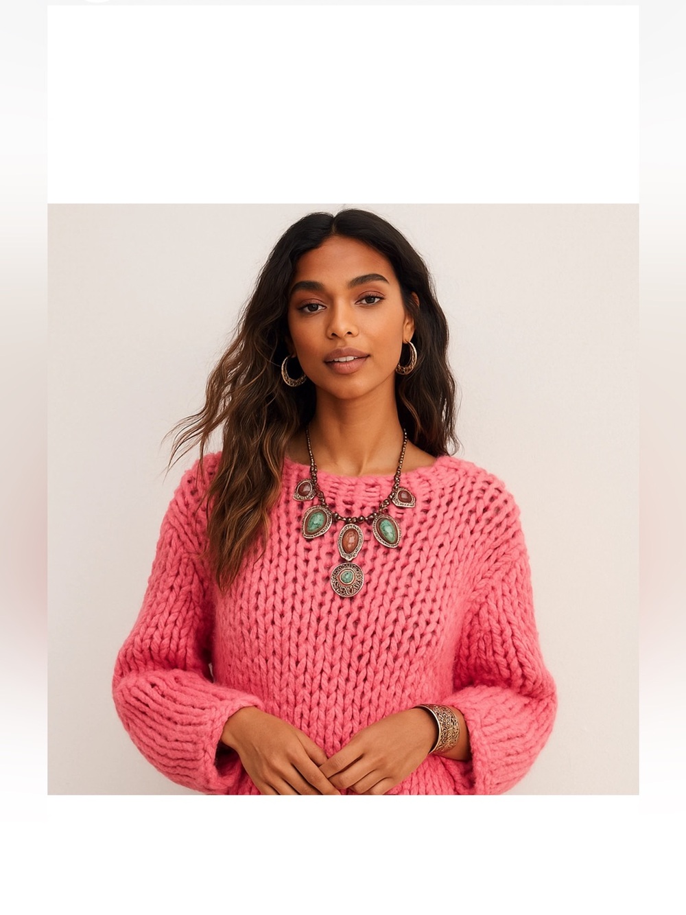 EILEEN FISHER S/M Pink Peruvian Baby Alpaca Chunky Open Knit Sweater oversized